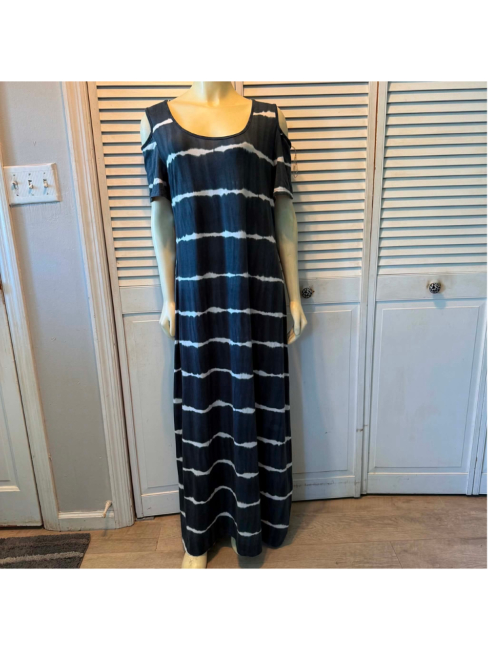 Women's RELAXX by EXIST Maxi Dress, 1X, Black and White Striped
